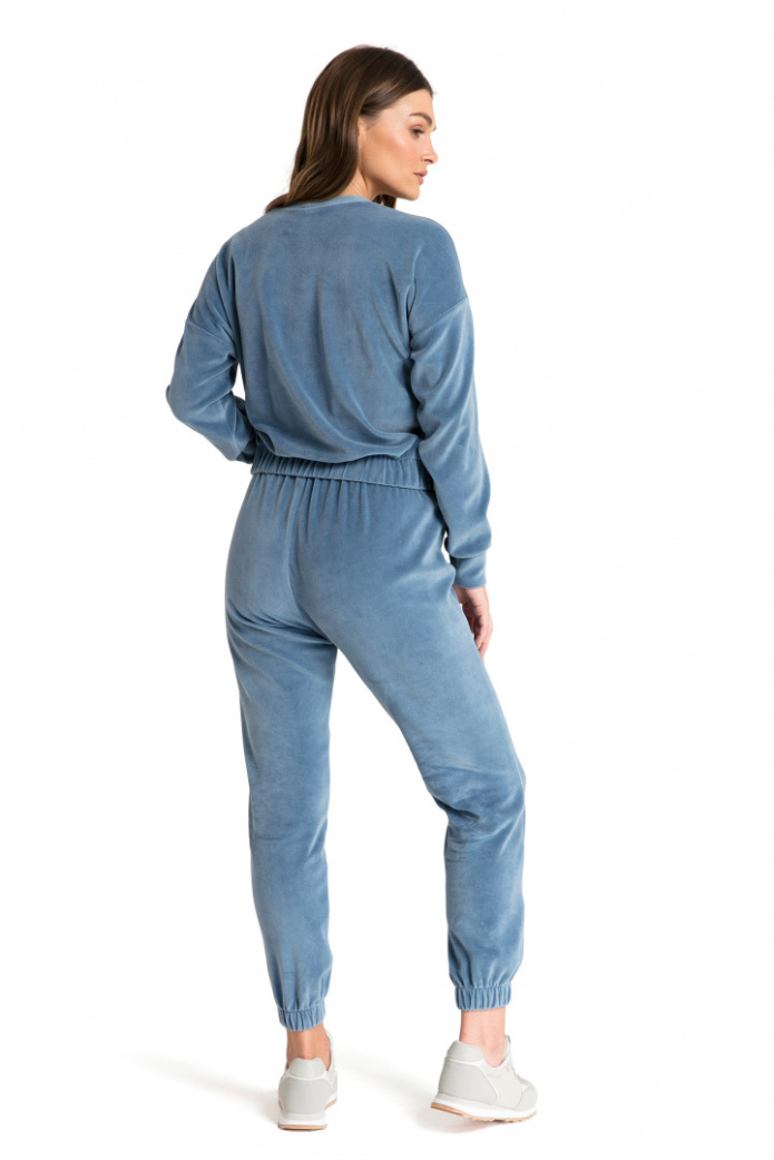 Spodnie damskie welurowe dresowe joggery z gumką niebieskie